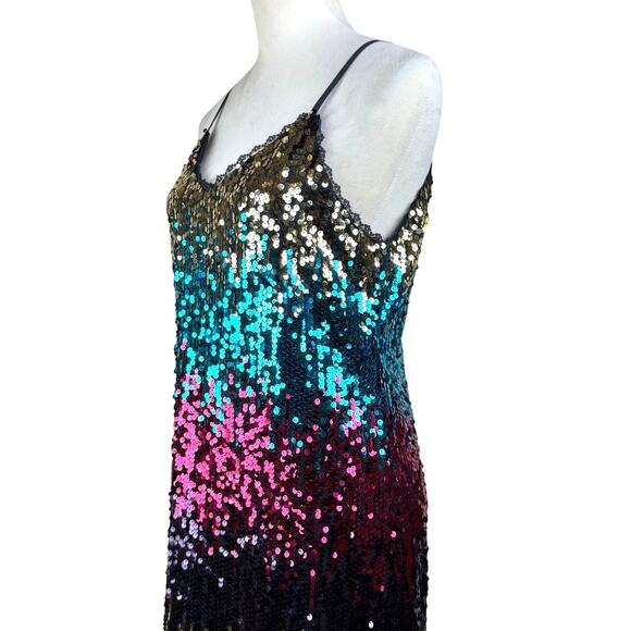 Kate Kason Colorful All Over Sequin Strappy Mini Shift Vibrant Party Dress - Picture 7 of 13